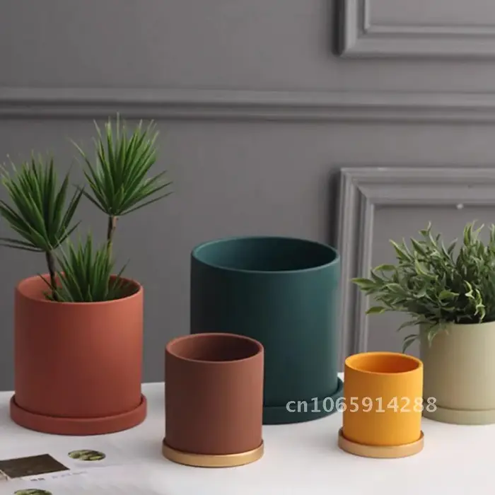 Pot de plantes en céramique nordique avec plateau