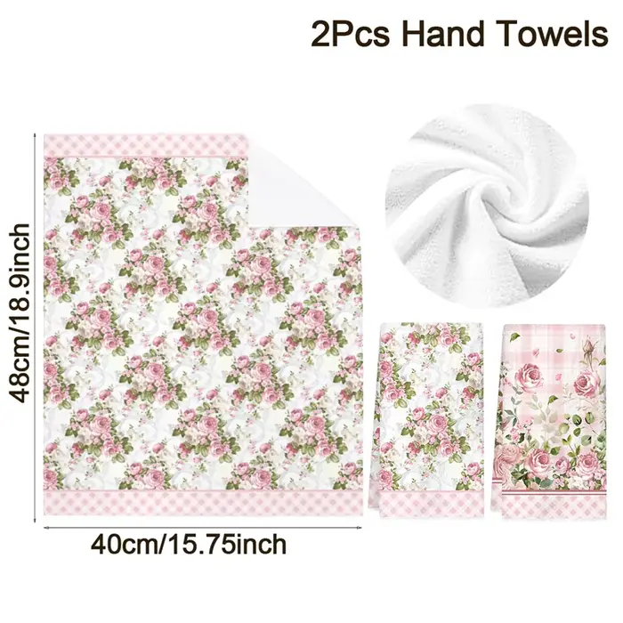 Lot de 2 torchons de cuisine roses à motifs floraux printaniers, serviettes à main florales pour la 