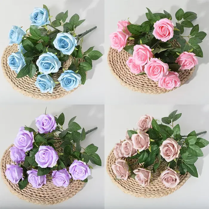 Roses artificielles en soie marron à 9 têtes