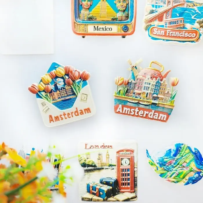 Aimant de réfrigérateur à fleurs d'Amsterdam – Souvenir de tulipe néerlandaise 3D