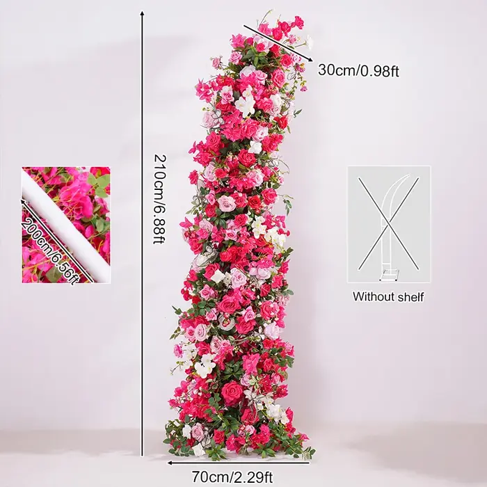 Série Rose vif Rose verdure fleur rangée décor mariage toile de fond corne arc église Banquet événement scène Arrangement Floral H866319