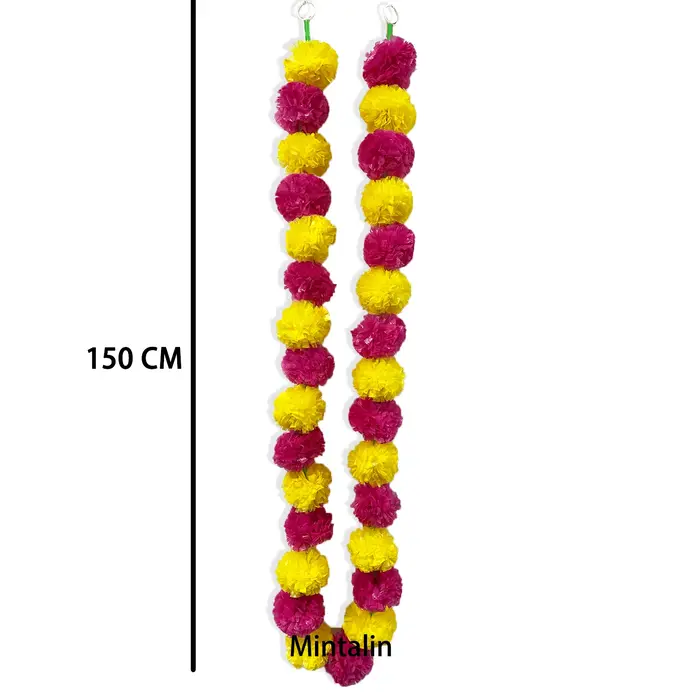 Guirlande de souci pour décoration 10 pièces de 5 pieds (1,52 m) ̃ fleurs de souci artificielles à longues brins, décor indien pour Pooja