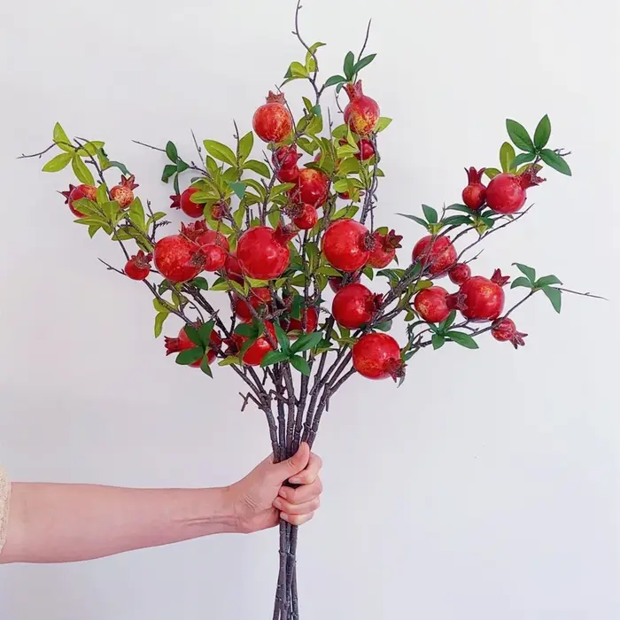 Fleurs artificielles à longue branche de grenade, 6 Fruits réalistes, pour fête de mariage, décorati