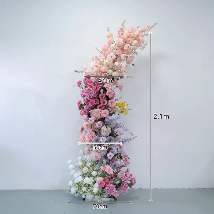 Violet Rose Hortensia Delphinium fleur rangée mariage toile de fond corne arc décor Arrangement Flor