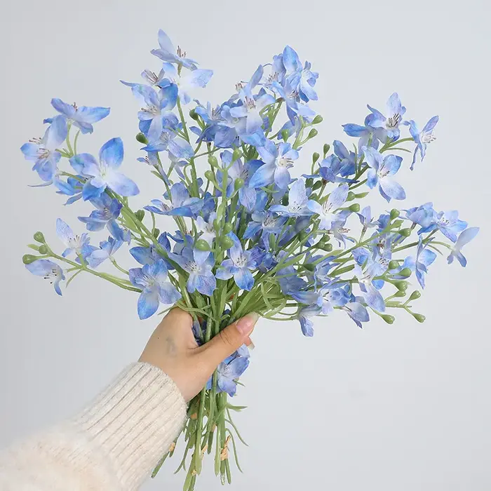 Lot de 10 fleurs artificielles en soie Delphinium pour la décoration intérieure