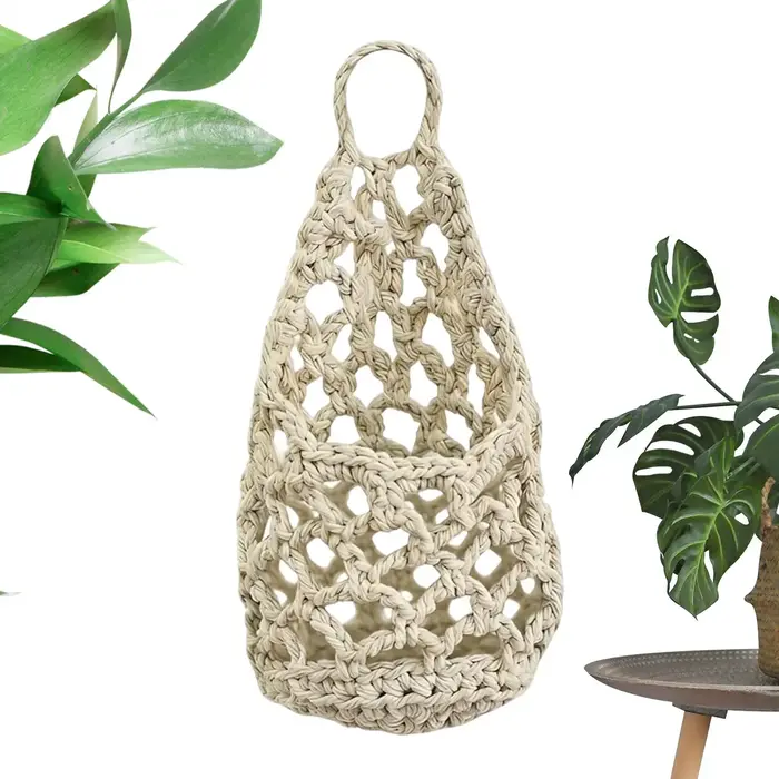 Panier suspendu pour plantes en corde de coton tissée à la main