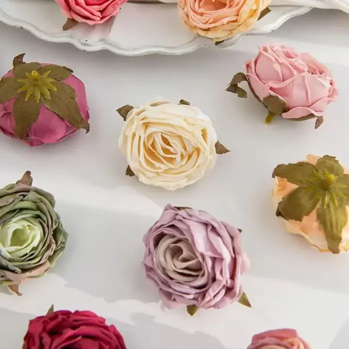 Fleurs artificielles bord brûlé Roses mariage Bouquets de mariée décor maison jardin extérieur Festival fête couronne bricolage cadeaux Scrapbook