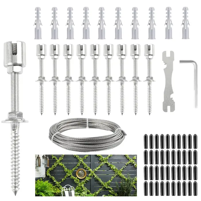 Kit de treillis mural pour plantes grimpantes, cordes de 16m, moyeux en acier inoxydable de 50 pieds
