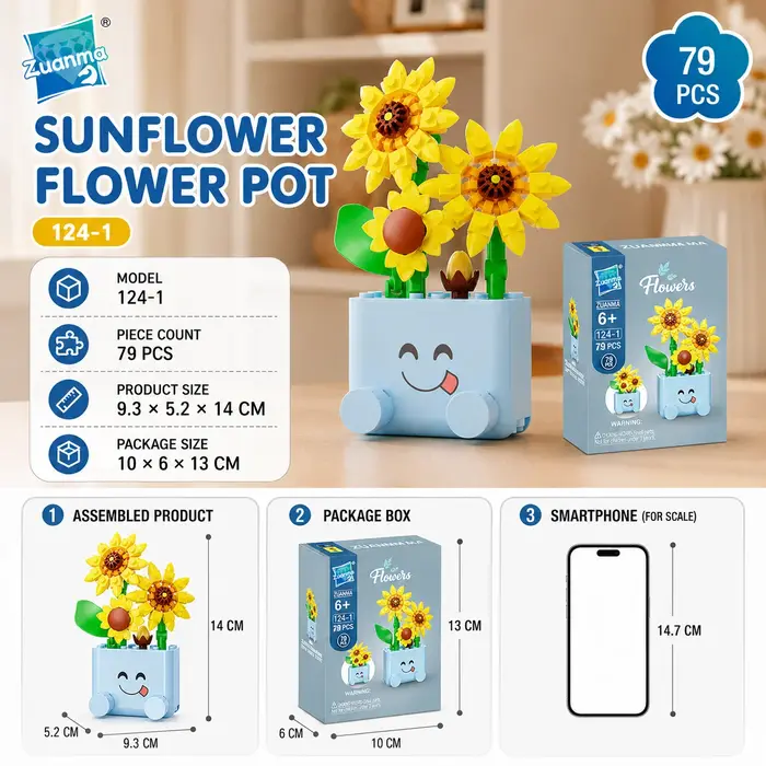 Mini pots de fleurs en blocs de construction, 16 styles, modèles de pots de fleurs DIY, jouet de con