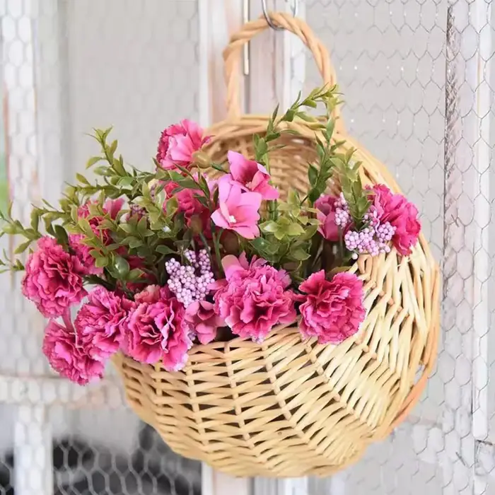 Panier mural suspendu en rotin tressé fait main pour fleurs et plantes L9O2