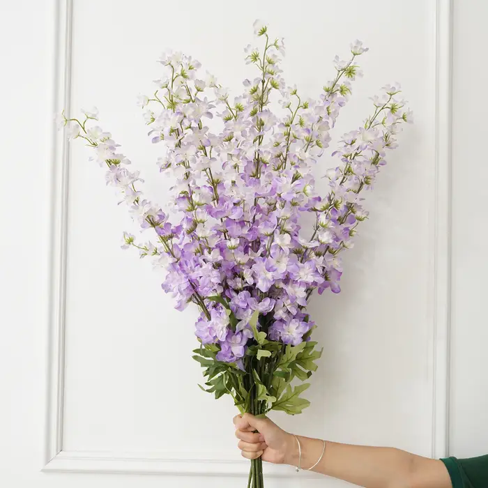 HMEOT H8413 3 Têtes de fleurs artificielles colorées Delphinium pour arrangements floraux de mariage