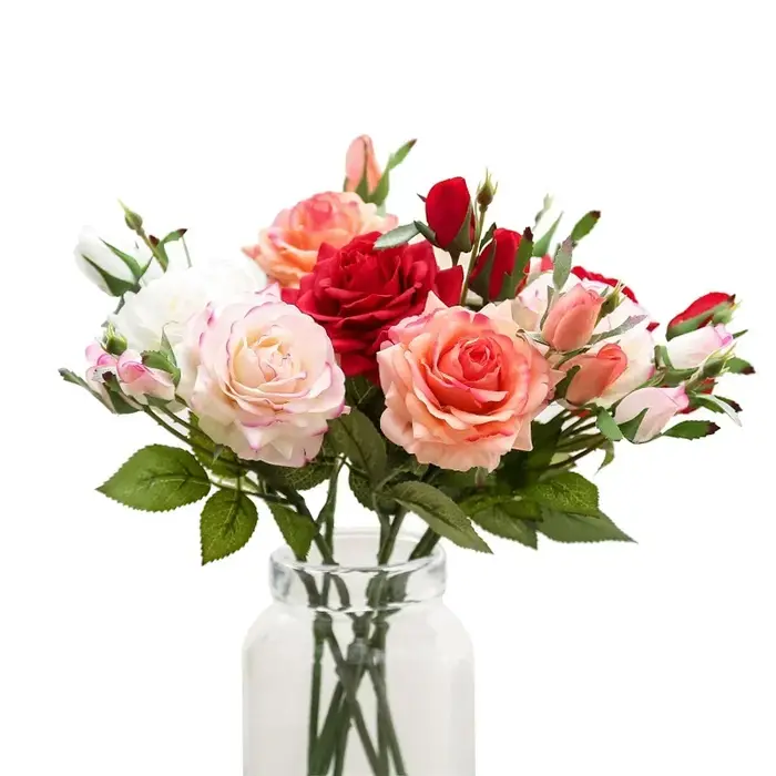 Aloès vert 3 pièces toucher réel 1 fleur 2 bourgeons branche de Rose fleurs artificielles Simulation Roses rouges fausse plante décoration de chambre