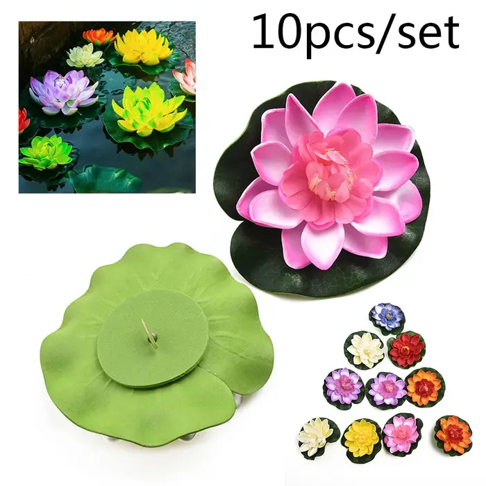 10 pièces Lotus fleur artificielle flottant fausse plante de Lotus réaliste nénuphar Micr paysage ét