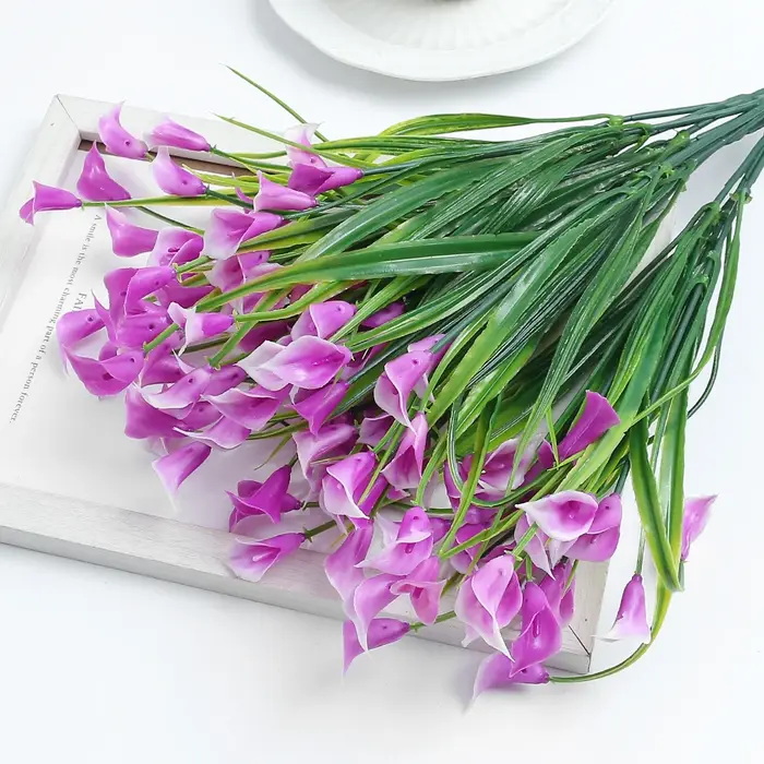 Bouquet de lys artificiels Calla de 33 cm, fleurs artificielles pour la décoration intérieure de la 