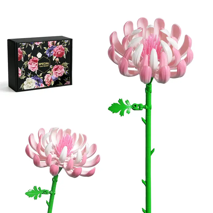 Bouquet de fleurs de chrysanthème rose en blocs de construction, idéal pour la décoration de table e