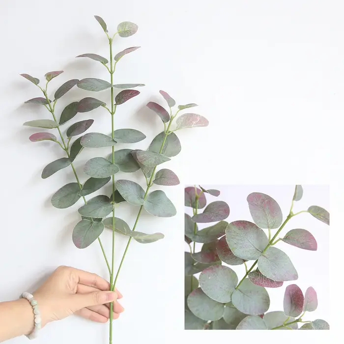 Feuilles d'eucalyptus artificielles vertes, grandes plantes du cuir chevelu, matériel mural décorati