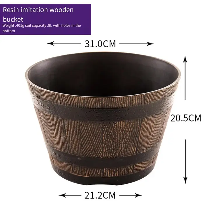 1 pièce, pot de fleurs en résine imitation baril de bois