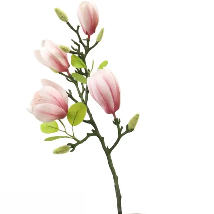 Bouquet de Magnolias Réalistes en Soie avec Feuilles Texturées et Boutons Définis pour l'Aménagement du Salon