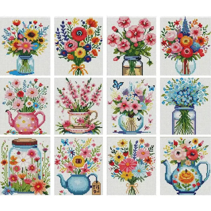 HUACAN 12 pièces Vase mosaïque rond complet tournesol Mini diamant peinture dessin animé fleur thème moderne décor à la maison idée cadeau de vacances