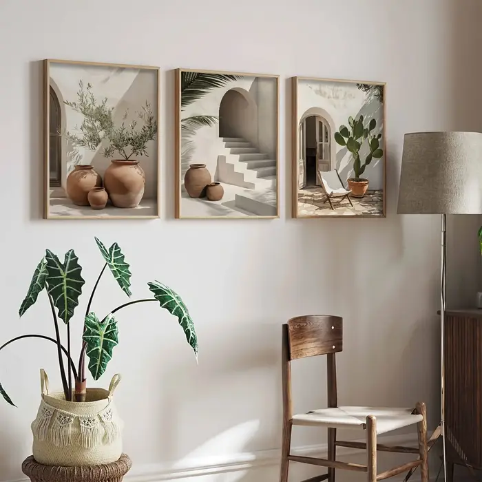 3 pièces méditerranéen bohème plantes en pot imprime affiche moderne photographie Art