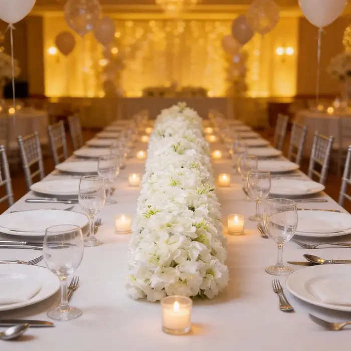 2, 2 m de fleurs artificielles pour décoration de mariage : chemin de table