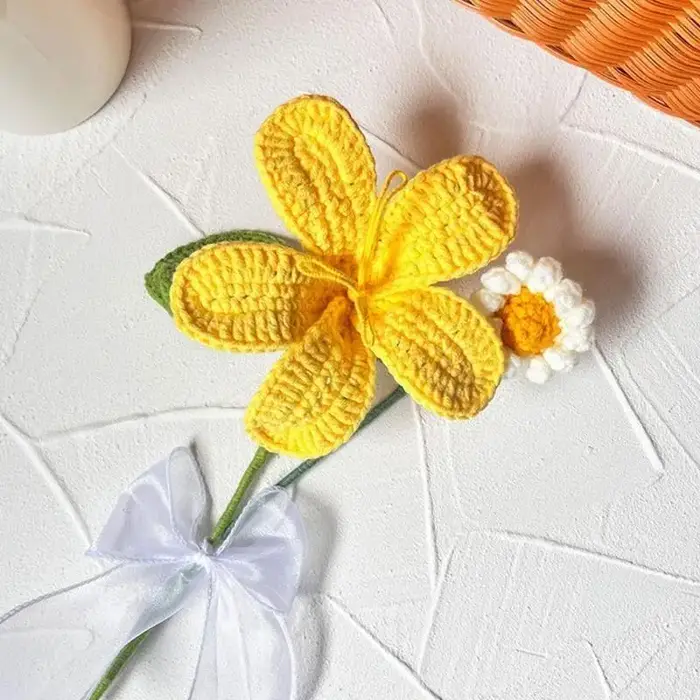 E8BD – Bouquet fleurs artificielles Crochet, pour mariage, saint-valentin, Thanksgiving