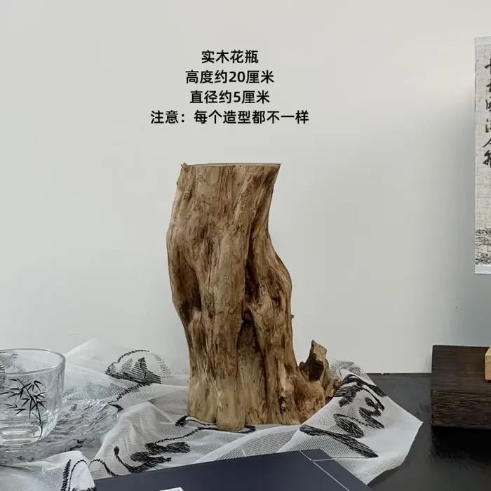 Vase de fleurs séchées en bois massif zen rétro chinois