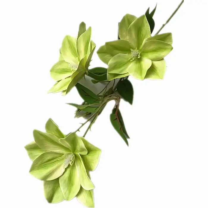 Une branche de fleur de clématites artificielle, 3 têtes, fleur de Passion au toucher réel pour déco
