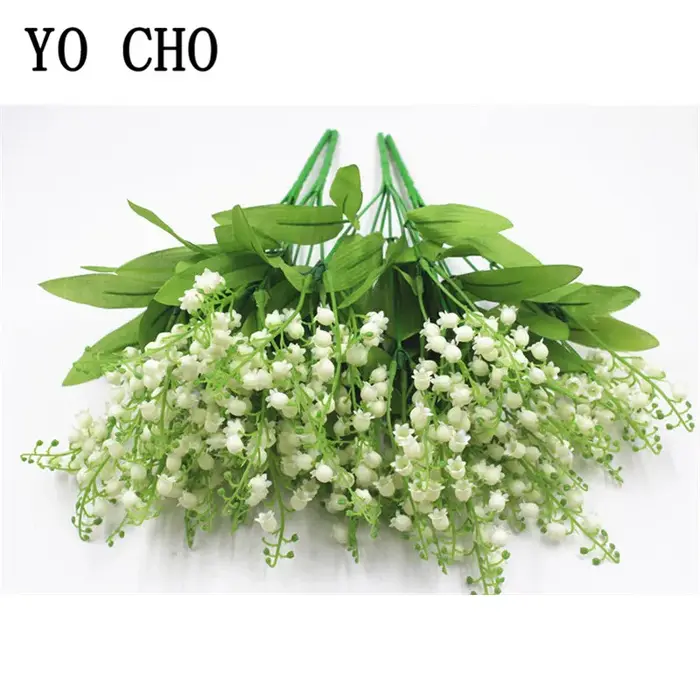7 branches blanches artificielles muguet fleur cadeau soie fausse