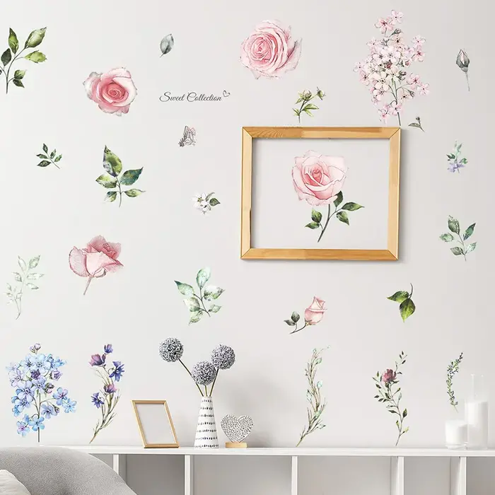 Autocollants muraux en forme de feuilles de fleurs fraîches
