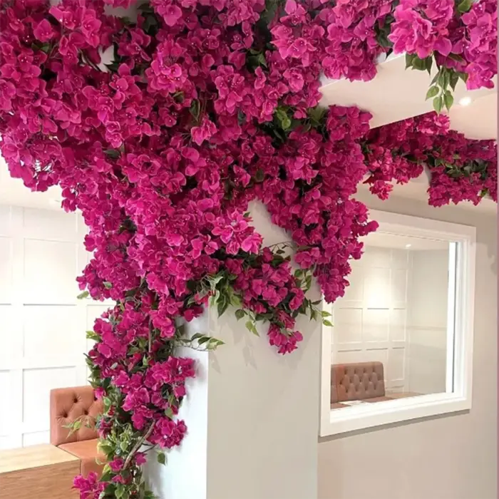 Décor d'arbre de fleur de bougainville artificielle avec 30 Branches + 4 vigne