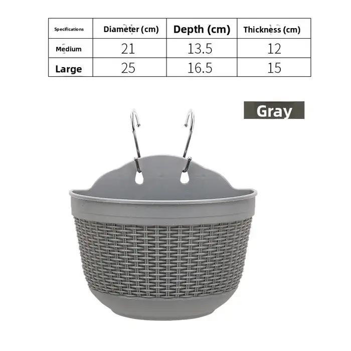 Pot de fleurs suspendu pour balcon, en plastique imitation rotin tressé, semi-circulaire, spécial su