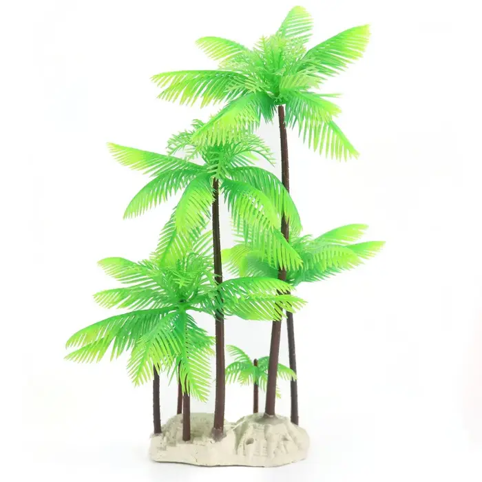 Plantes artificielles hautes pour aquarium – Grandes herbes aquatiques vertes en plastique avec base en céramique, ensemble de décoration aquascaping pour aquarium