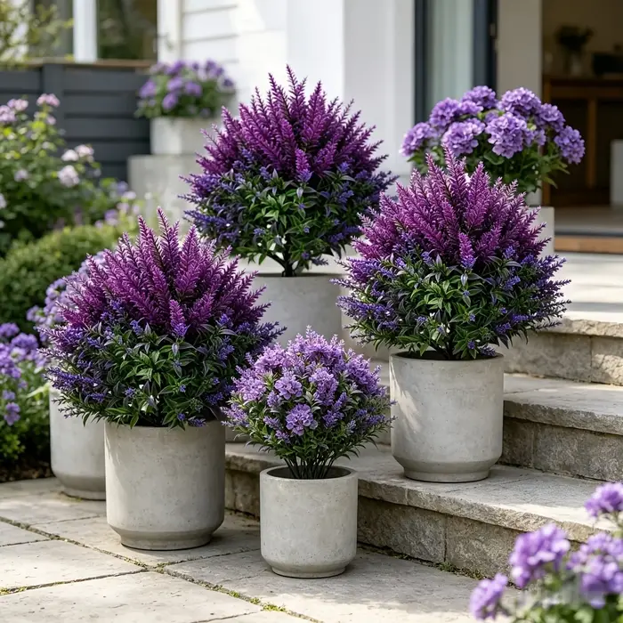 2/4 Pièces de lavande artificielle violette pour extérieur + combinaison d'épis de blé avec piquets de fixation au sol