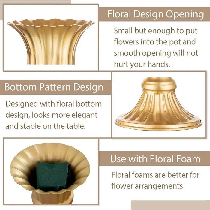 Vase d'arrangement de fleurs en or pour centre de Table de mariage