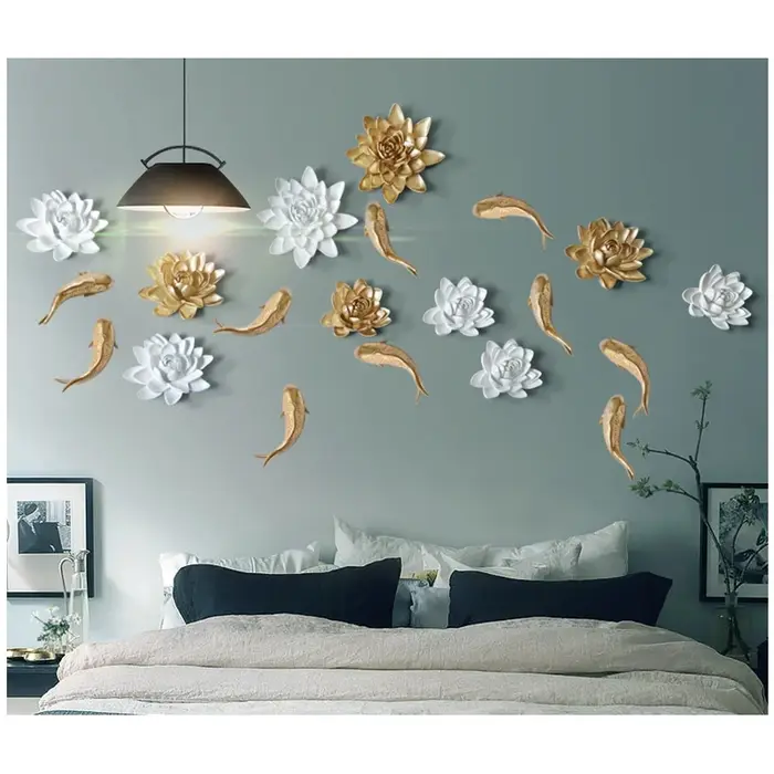 Décoration murale de fleurs en résine 3D, décoration créative de fond de télévision pour la maison, 