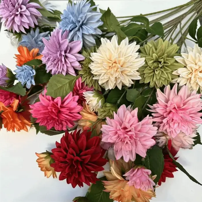 Nouveau 72 cm fleur de Dahlia artificielle 3 têtes longue branche fausse