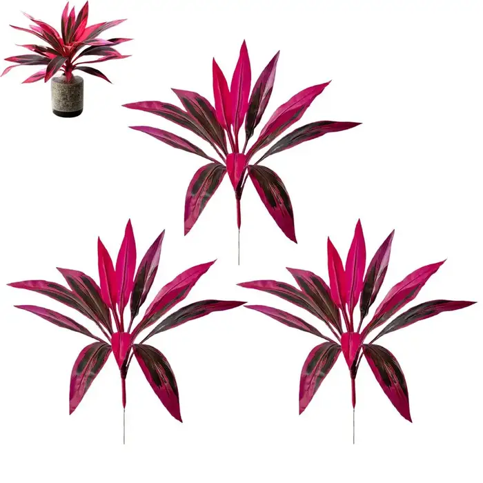 Plante artificielle Cordyline Ti à 12 feuilles, faux arbuste tropical rouge-violet, faux arbre drago