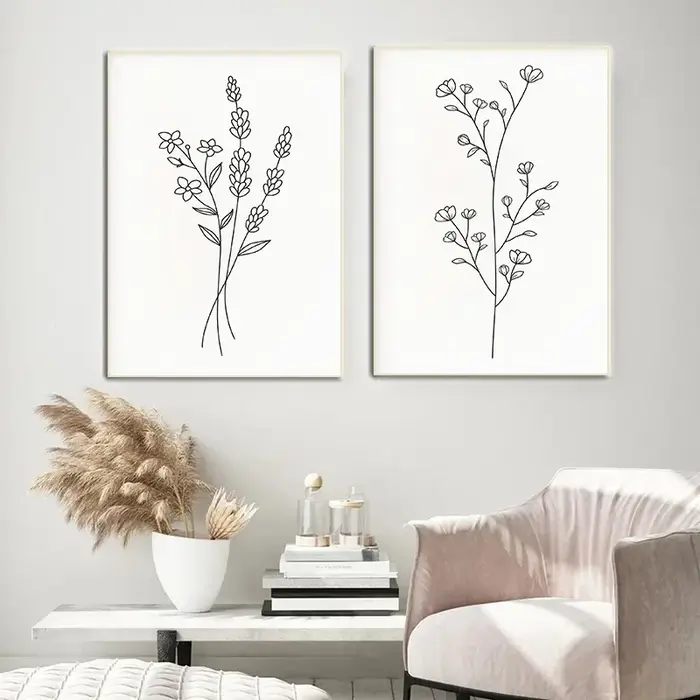 Affiche botanique de bouquet de fleurs d'art de ligne minimaliste
