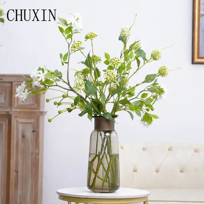 C1015 Plante Artificielle Branche de Chrysanthème Vert Fleur Blanche Arrangement Floral Mariage Décoration de Table Maison Accessoires de Photographie
