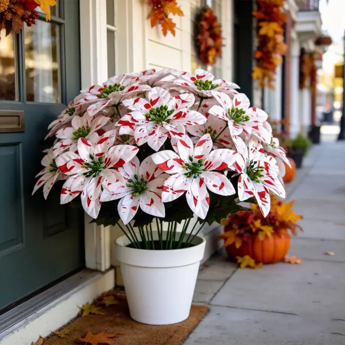 Plante de poinsettia artificielle de 14-31cm, Bouquet de fleurs en soie, fausses feuilles de balsam pour Halloween, décoration de maison et de Noël