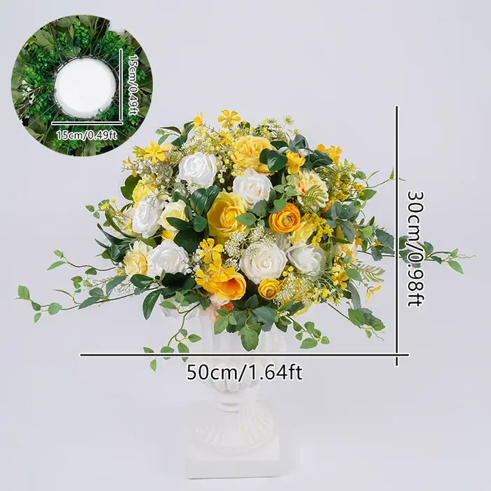 Boules de fleurs vertes, Rose jaune et blanche, pour centres de Table, fournitures pour événements d