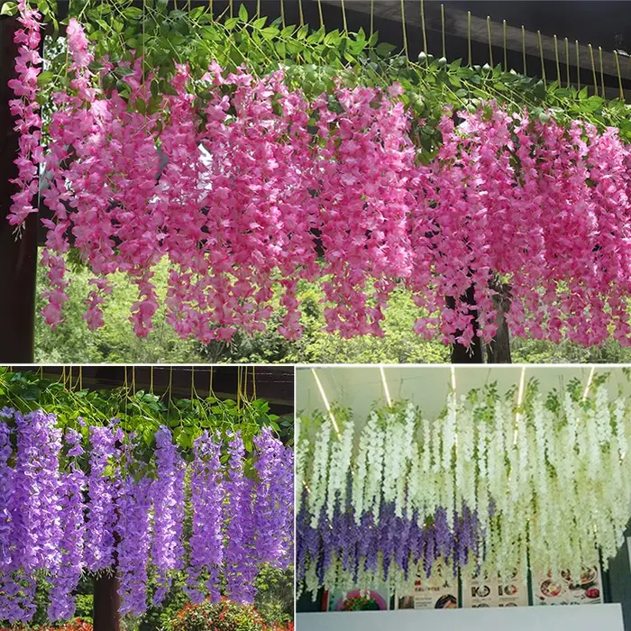 Décoration de noël glycine fleur artificielle suspendue guirlande rotin