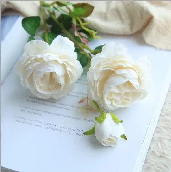 InjRose-Bouquet de Fleurs Artificielles Roses, Fausse Branche de Pivoine, Décoration de Table de Mar