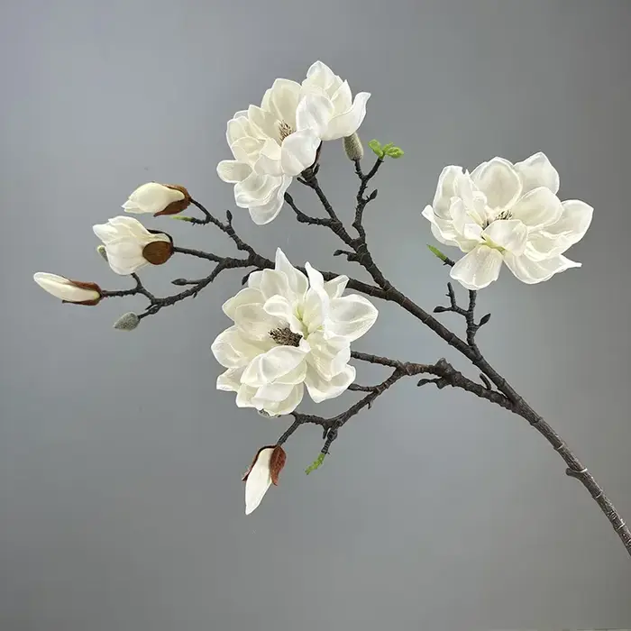 Simulation de Magnolias en PU, fausse fleur au toucher réel, décoration d'auditorium artificielle, 7