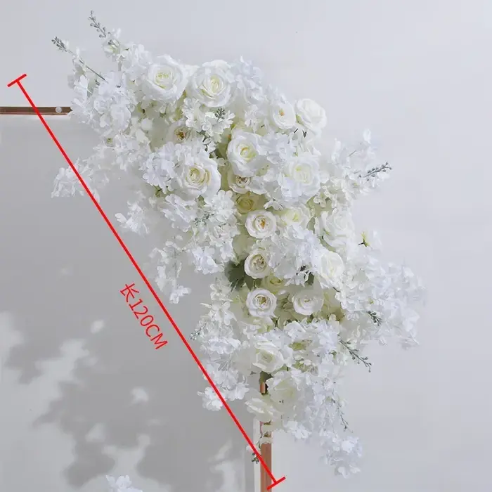 Roses de cerisier artificielles blanches, coin suspendu, rangée de fleurs, décor d'arc d'arrière-pla