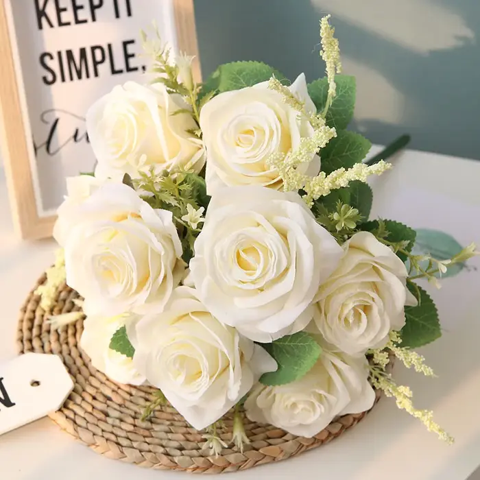 Roses bleues artificielles fleurs soie Rose Bouquet