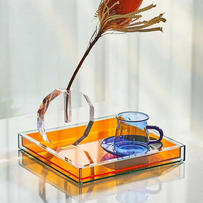Vase de service en acrylique pour décoration nordique, transparent, carré, tasse à eau pour bijoux,