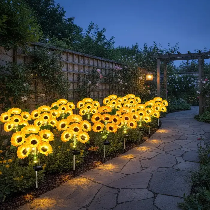 Lampes solaires d'extérieur en forme de tournesol avec tige lumineuse