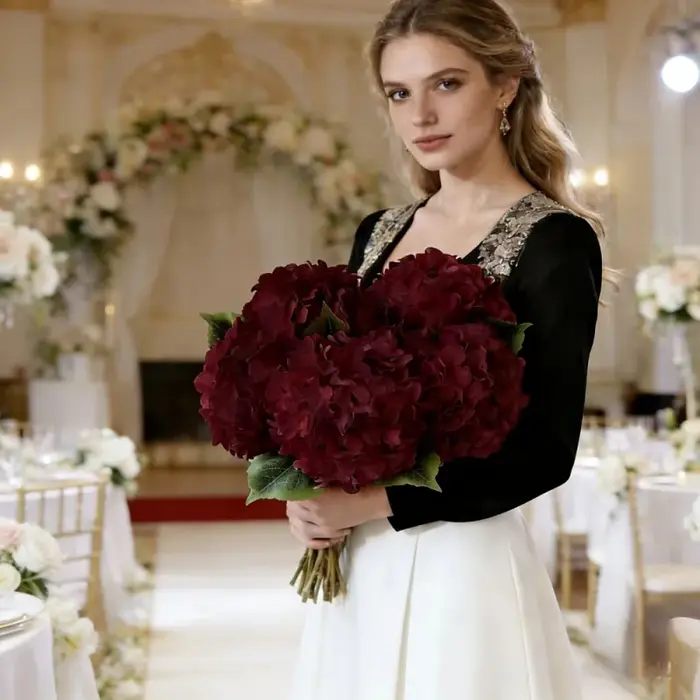 Bouquet de fleurs d'hortensia artificielles bordeaux en gros
